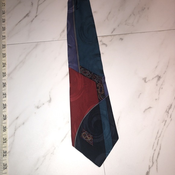 Status Quo Men's Paisley Patch Block Medallion 100% Silk Multi Color Necktie 57" - Picture 3 of 10